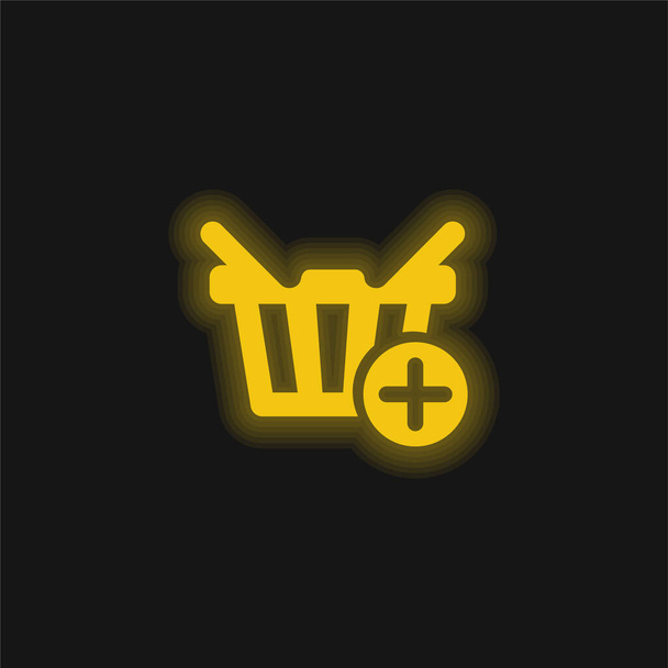 Adicionar ao cesto de compras E Commerce botão amarelo brilhante ícone de néon - Vetor, Imagem