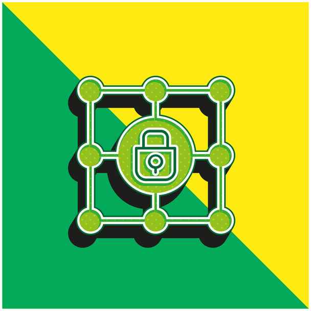 Blockchain Green and yellow modern 3d vector icon logo - Vector, Image