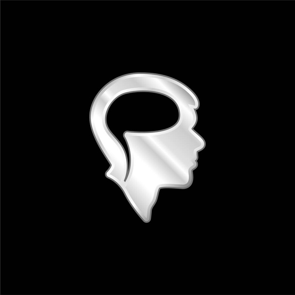 Cérebro na cabeça prata banhado ícone metálico - Vetor, Imagem