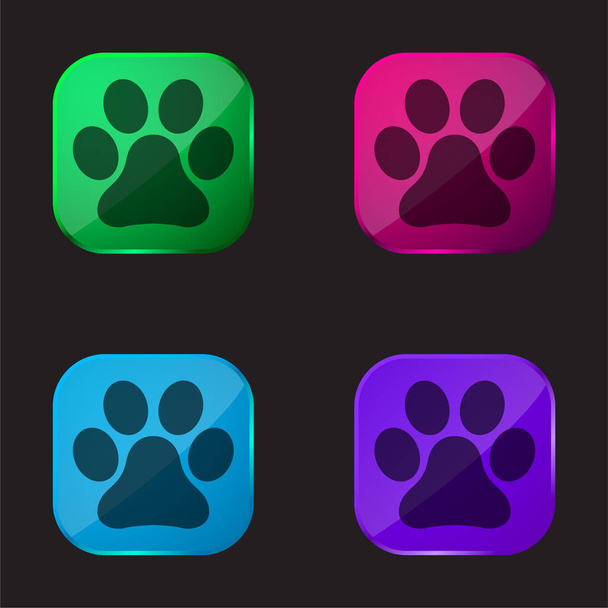 Animal Paw Друк чотирьох кольорів скляної кнопки
 - Вектор, зображення