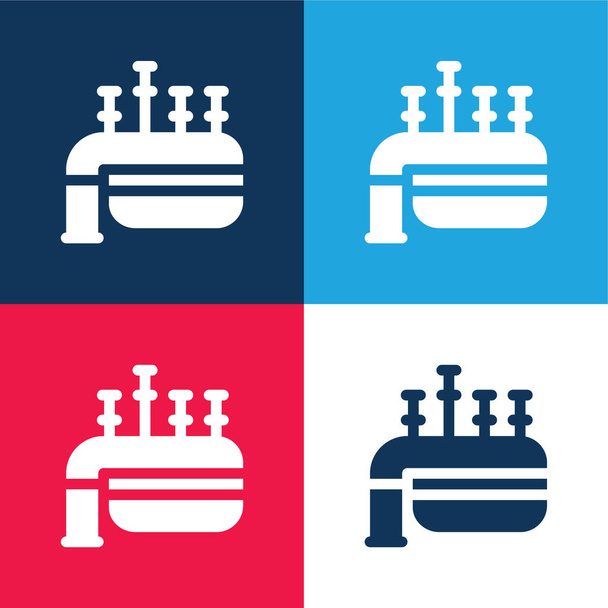 Ensemble d'icônes minime quatre couleurs bleu et rouge cornemuse - Vecteur, image