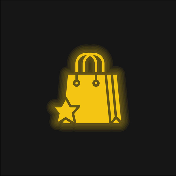 Hozzáadás a Kedvencekhez sárga ragyogó neon ikon - Vektor, kép