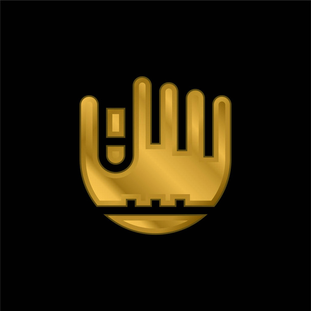 Guante de béisbol chapado en oro icono metálico o logo vector - Vector, Imagen