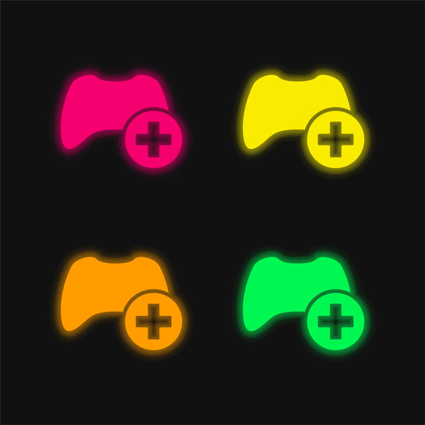 Dodaj Control Interface Symbol cztery kolory świecące neon wektor ikona - Wektor, obraz