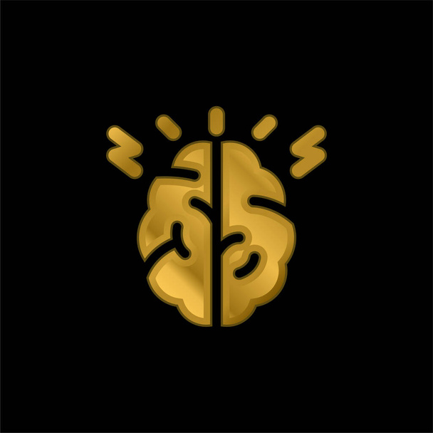 Beyin altın kaplamalı metalik simge veya logo vektörü - Vektör, Görsel