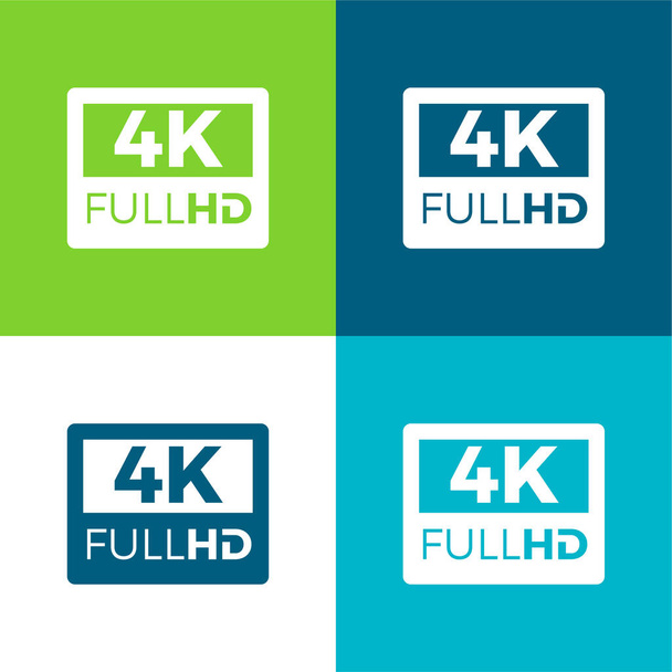 4K FullHD Flat four color minimal icon set - Vector, Image
