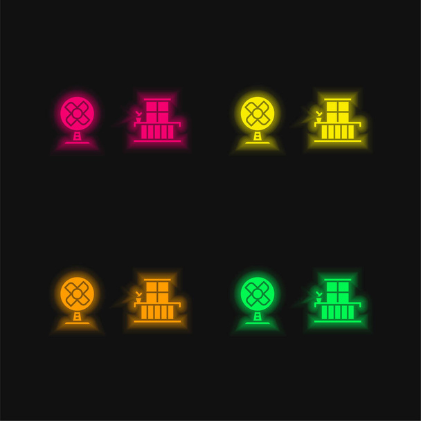 バルコニー4色輝くネオンベクトルアイコン - ベクター画像