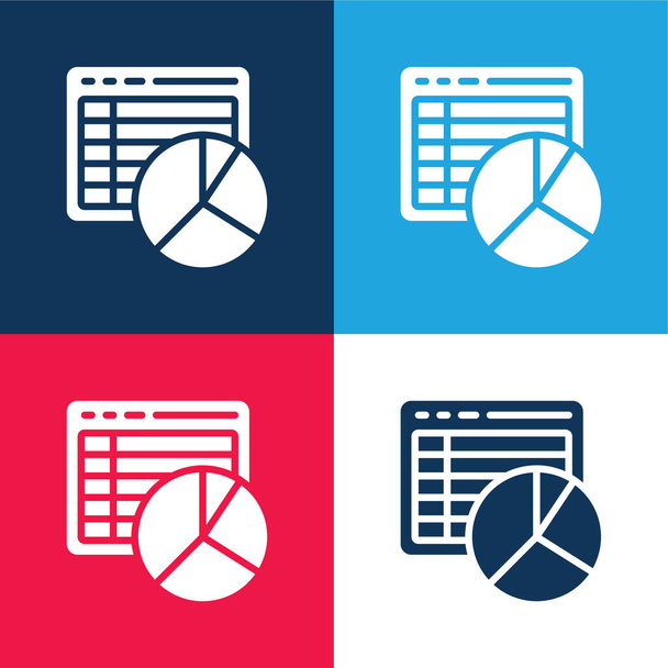 Analytics blue and red four color minimal icon set - Vector, Image