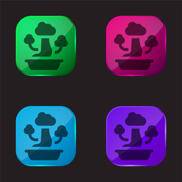 Bonsai icono de botón de cristal de cuatro colores - Vector, imagen
