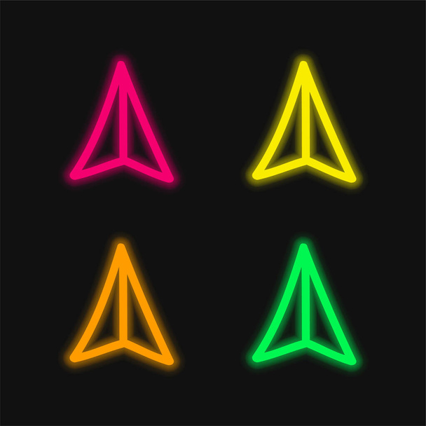 Pijl Wijzen omhoog Hand getekend Symbool vier kleuren gloeiende neon vector pictogram - Vector, afbeelding