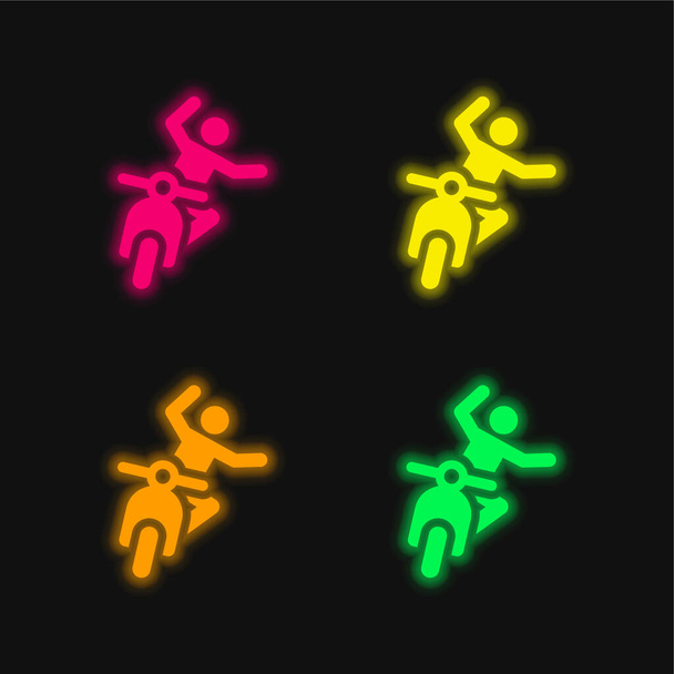 Accidente de cuatro colores brillante icono del vector de neón - Vector, imagen