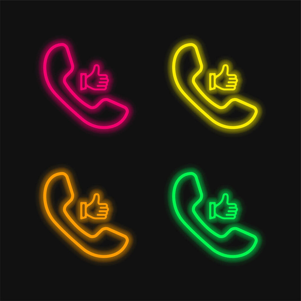 Auriculaire Call Symbool met duim omhoog vier kleuren gloeiende neon vector pictogram - Vector, afbeelding