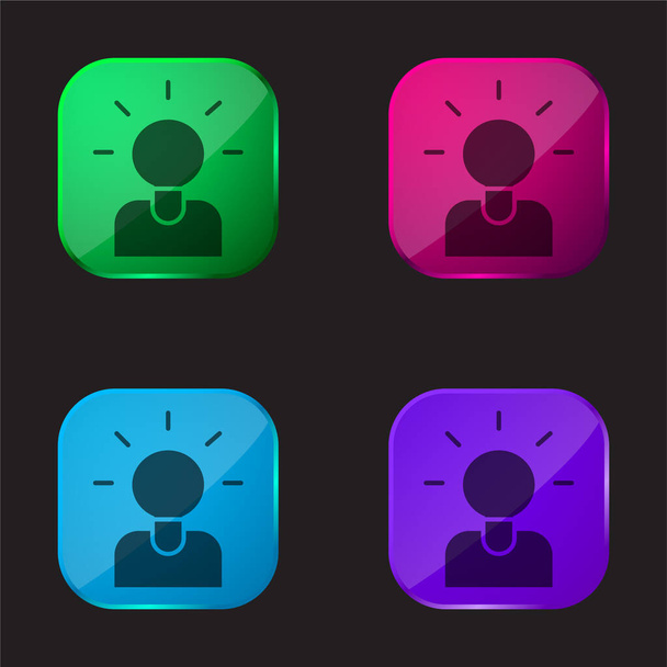 Brainstorming four color glass button icon - Vector, Image