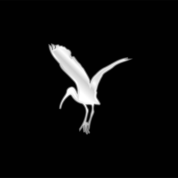 鳥のコウノトリの形の銀メッキ金属アイコン - ベクター画像