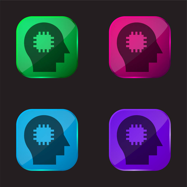 Cerveau icône de bouton en verre de quatre couleurs - Vecteur, image