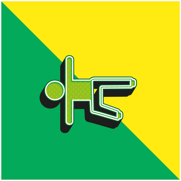 Menino no chão alongamento perna e braços verde e amarelo moderno logotipo do ícone do vetor 3d - Vetor, Imagem