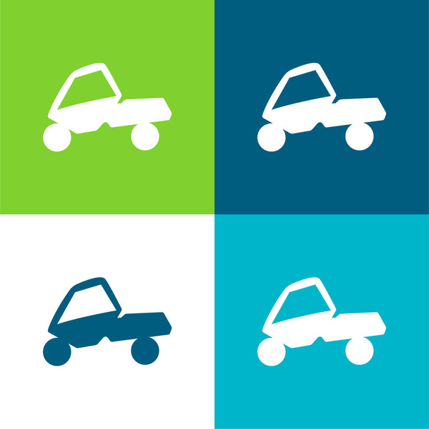 Adventure Sport On A Car Flat vier kleuren minimale pictogram set - Vector, afbeelding