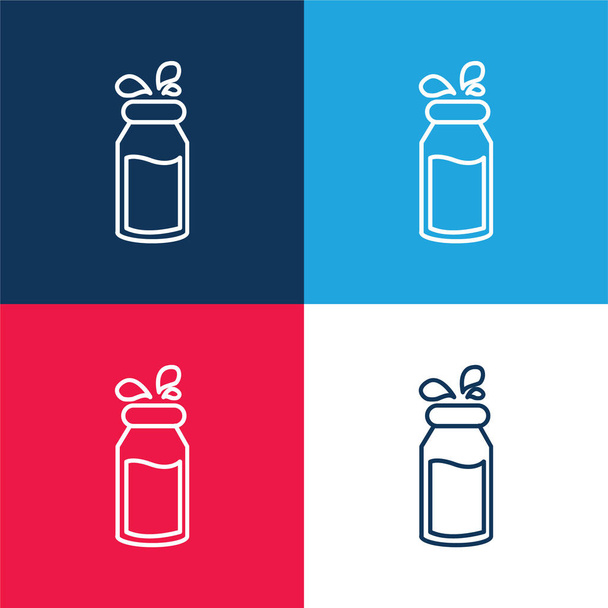 Μπουκάλι Γάλα με σταγονίδια μπλε και κόκκινο τεσσάρων χρωμάτων ελάχιστο σύνολο εικονιδίων - Διάνυσμα, εικόνα