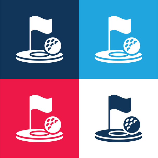 Birdie azul y rojo conjunto de iconos mínimo de cuatro colores - Vector, imagen