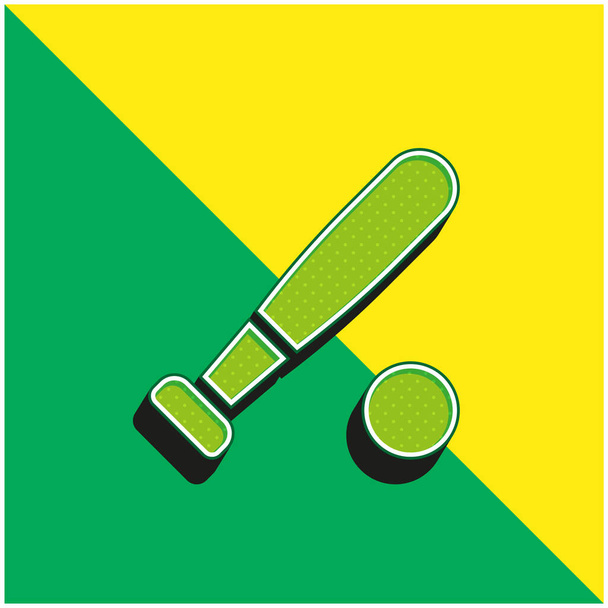 Baseball Bat Verde e amarelo moderno logotipo vetor 3d ícone - Vetor, Imagem