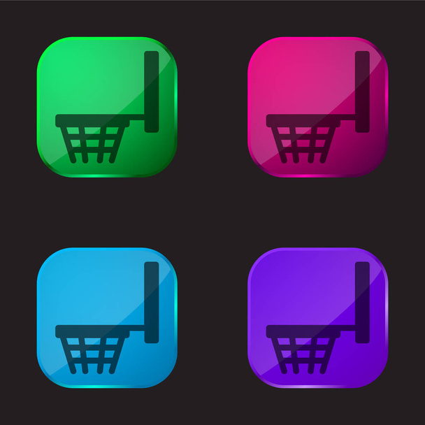 Basketbal mandje vier kleuren glazen knop pictogram - Vector, afbeelding