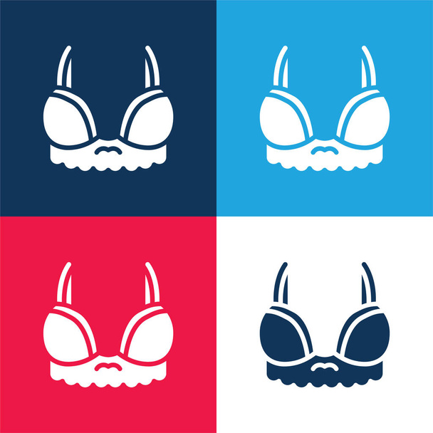 Brassiere blue and red four color minimal icon set - Vector, Image