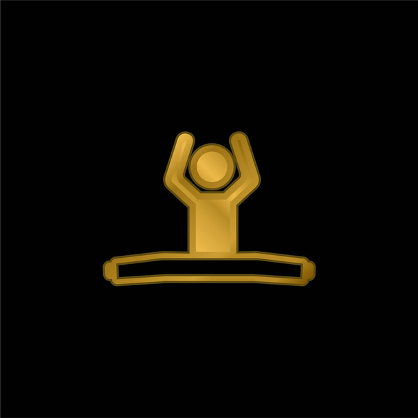 Garçon assis avec jambes tendues et bras vers le haut plaqué or icône métallique ou logo vecteur - Vecteur, image