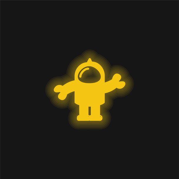 Astronaut Maatpak geel gloeiend neon icoon - Vector, afbeelding