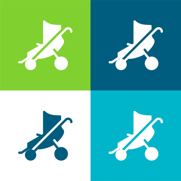 Детская коляска Плоская четырехцветная минимальная иконка - Вектор,изображение