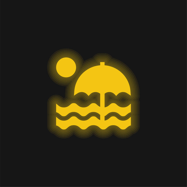 Playa amarillo brillante icono de neón - Vector, imagen