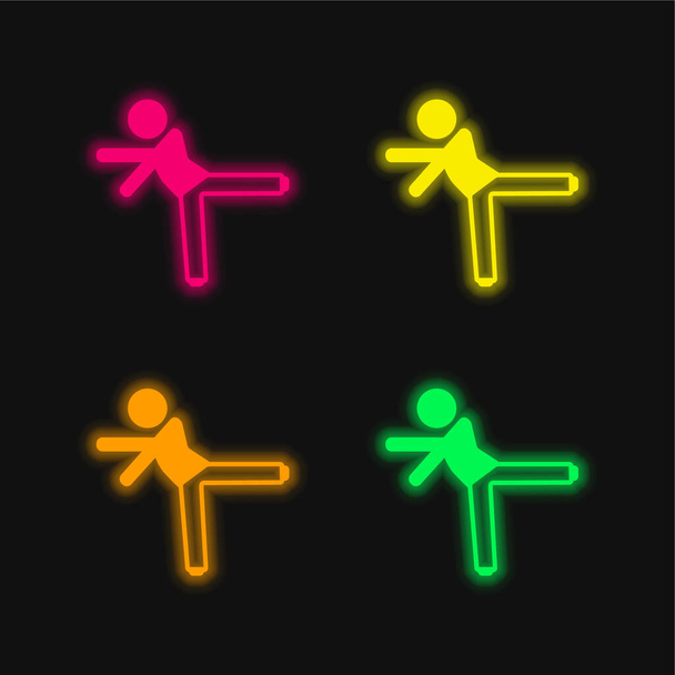 Chlapec kopání s levou nohou čtyři barvy zářící neonový vektor ikona - Vektor, obrázek