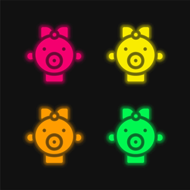 Bébé quatre couleurs brillant icône vectorielle néon - Vecteur, image