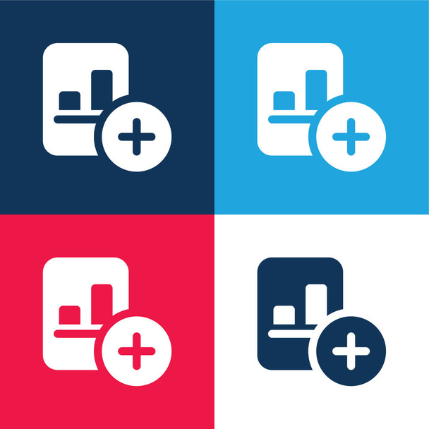 Añadir azul y rojo conjunto de iconos mínimo de cuatro colores - Vector, Imagen