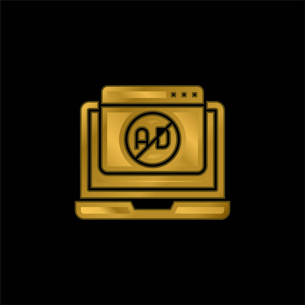 Ad Blocker gold plated metalic icon or logo vector - Vector, Image