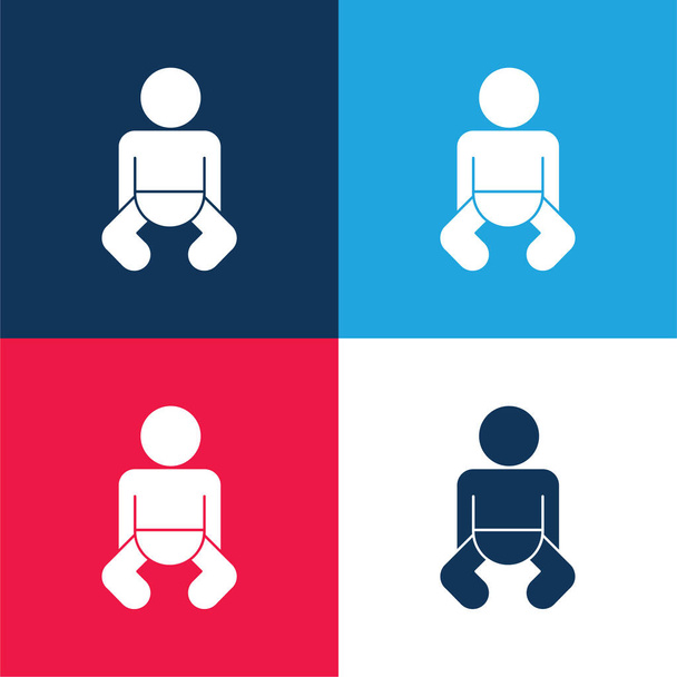 Ensemble d'icônes minime Baby Black Body bleu et rouge quatre couleurs - Vecteur, image