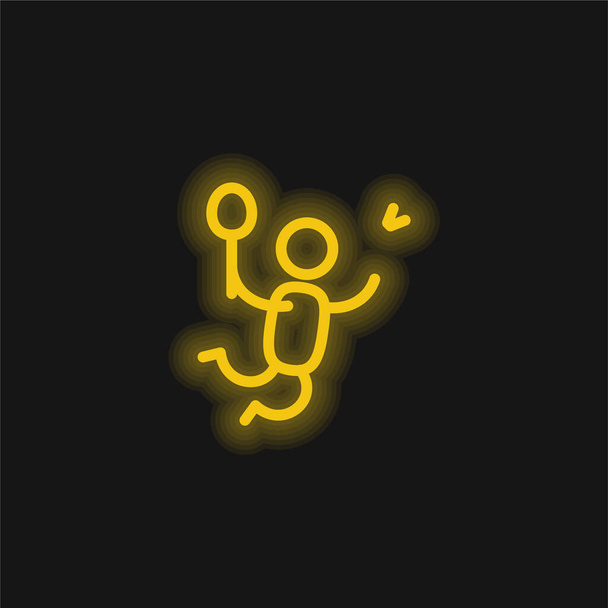 Badminton Oyuncu sarı parlak neon simgesi - Vektör, Görsel