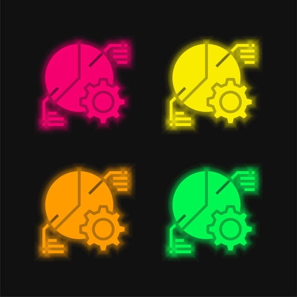 分析4色輝くネオンベクトルアイコン - ベクター画像