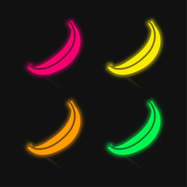 Банан Чотири кольори, що світяться неоновим вектором ікони - Вектор, зображення