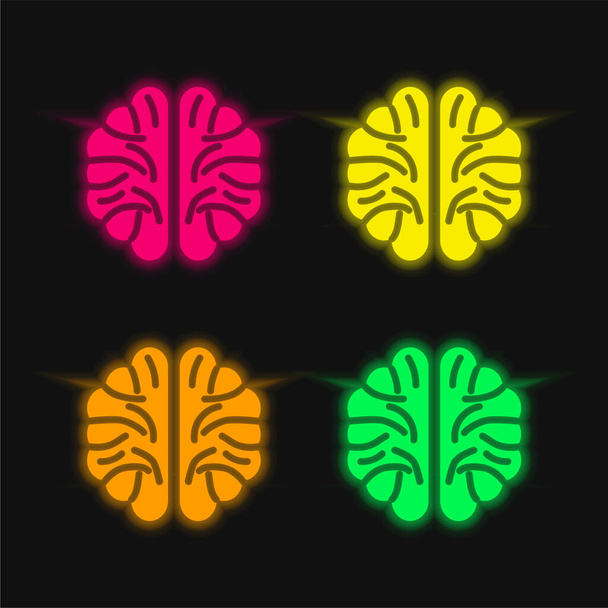 Beyin dört renk parlayan neon vektör simgesi - Vektör, Görsel