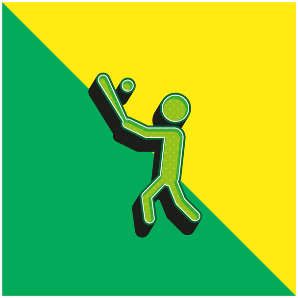 Бейсболист с Bat Hit The Ball Green и желтый современный 3d логотип иконки вектора - Вектор,изображение