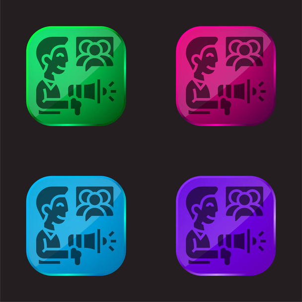Publicidade ícone de botão de vidro de quatro cores - Vetor, Imagem