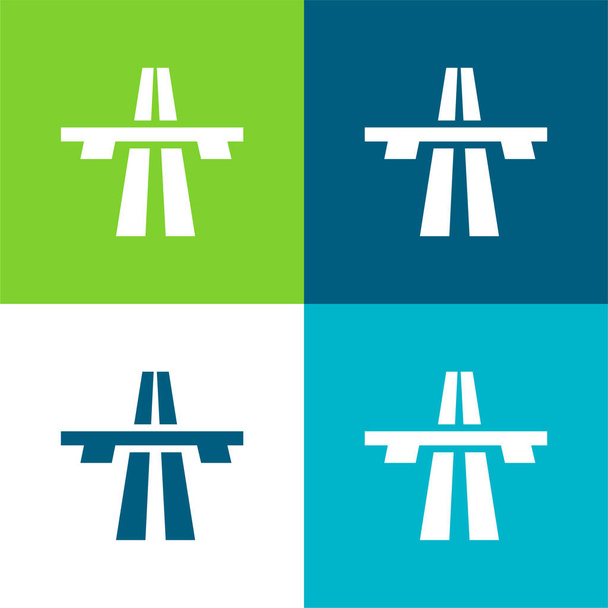 Bridge On Avenue Perspective Lapos négy szín minimális ikon készlet - Vektor, kép