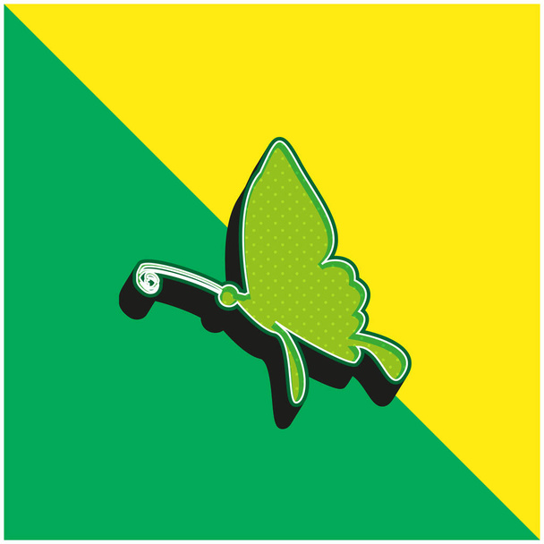Forme de papillon noir de vue de côté Logo vectoriel 3d moderne vert et jaune - Vecteur, image