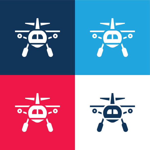 Vliegtuig blauw en rood vier kleuren minimale pictogram set - Vector, afbeelding