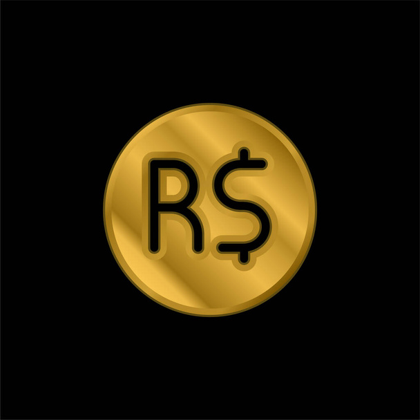 Бразильська реальна золота покрита металевою іконою або вектором логотипу. - Вектор, зображення