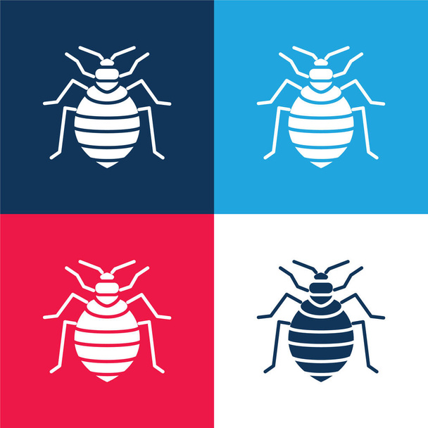 Ensemble d'icônes minimes quatre couleurs bleu et rouge Bed Bug - Vecteur, image
