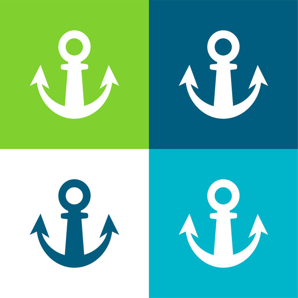 Simbolo di strumento di programmazione di ancoraggio Set di icone minime a quattro colori piatti - Vettoriali, immagini