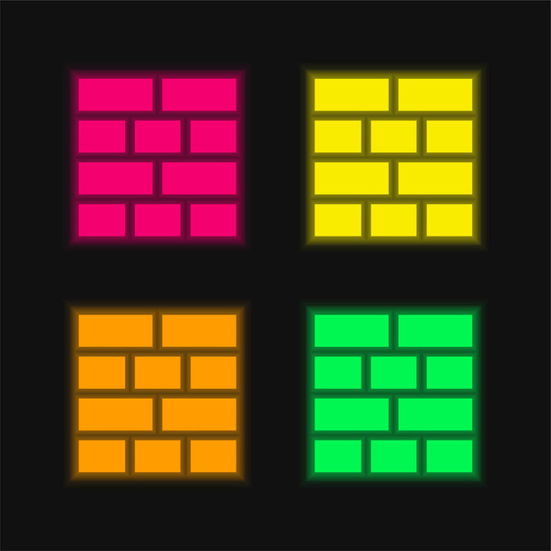 Diseño de ladrillos icono de vectores de neón brillante de cuatro colores - Vector, imagen