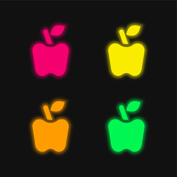Ícone de vetor de néon brilhante de quatro cores da Apple - Vetor, Imagem