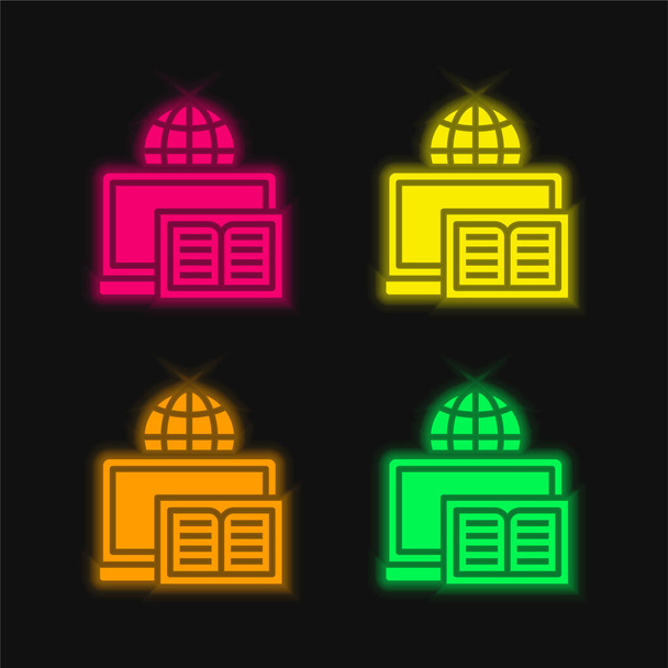 4色の輝くネオンベクトルアイコンを予約する - ベクター画像